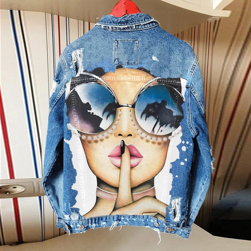 Fashion trend graffiti illustration denim jacket jacket