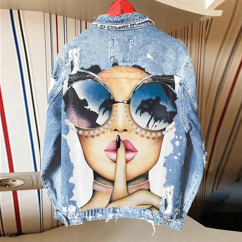 Fashion trend graffiti illustration denim jacket jacket