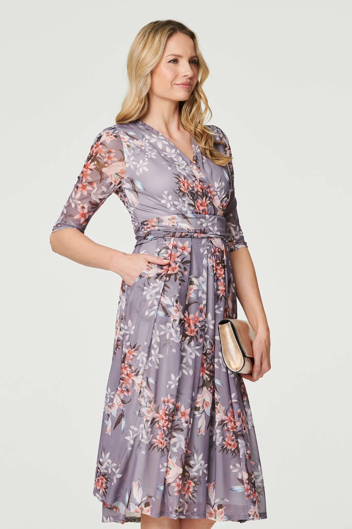 Floral Layered V-Neck Midi Dress