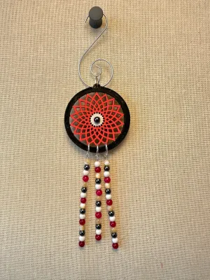 Hand painted Wooden Dreamcatcher w/ Deer hide, 4 Sacred Colours, Mother-of-Pearl, Hematite, Agate, & Howlite (S)