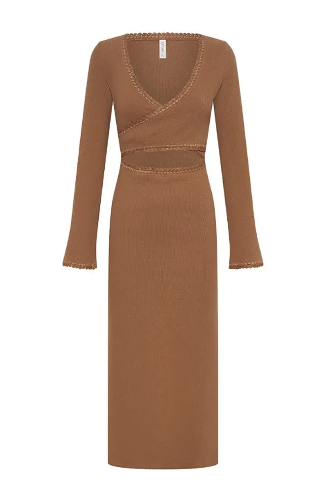 Kivari - Marta Wrap Midi Dress - Mocha *FINAL SALE