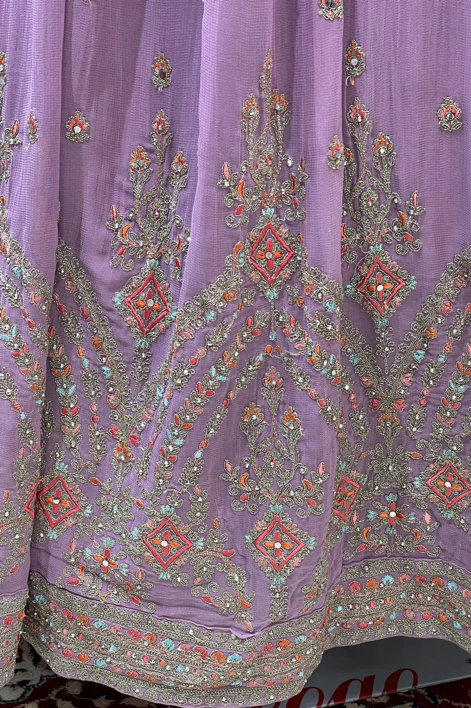 Lavender Multicolor Thread, Stone and Zari work Floor Length Anarkali Suit