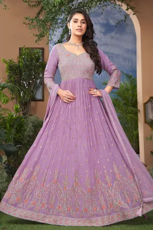 Lavender Multicolor Thread, Stone and Zari work Floor Length Anarkali Suit