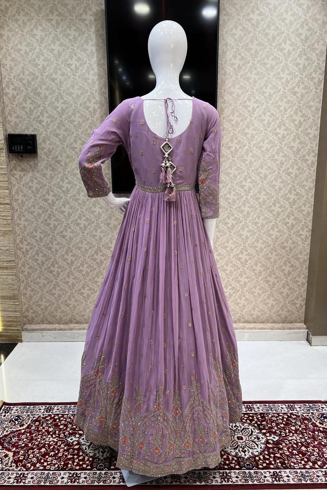 Lavender Multicolor Thread, Stone and Zari work Floor Length Anarkali Suit