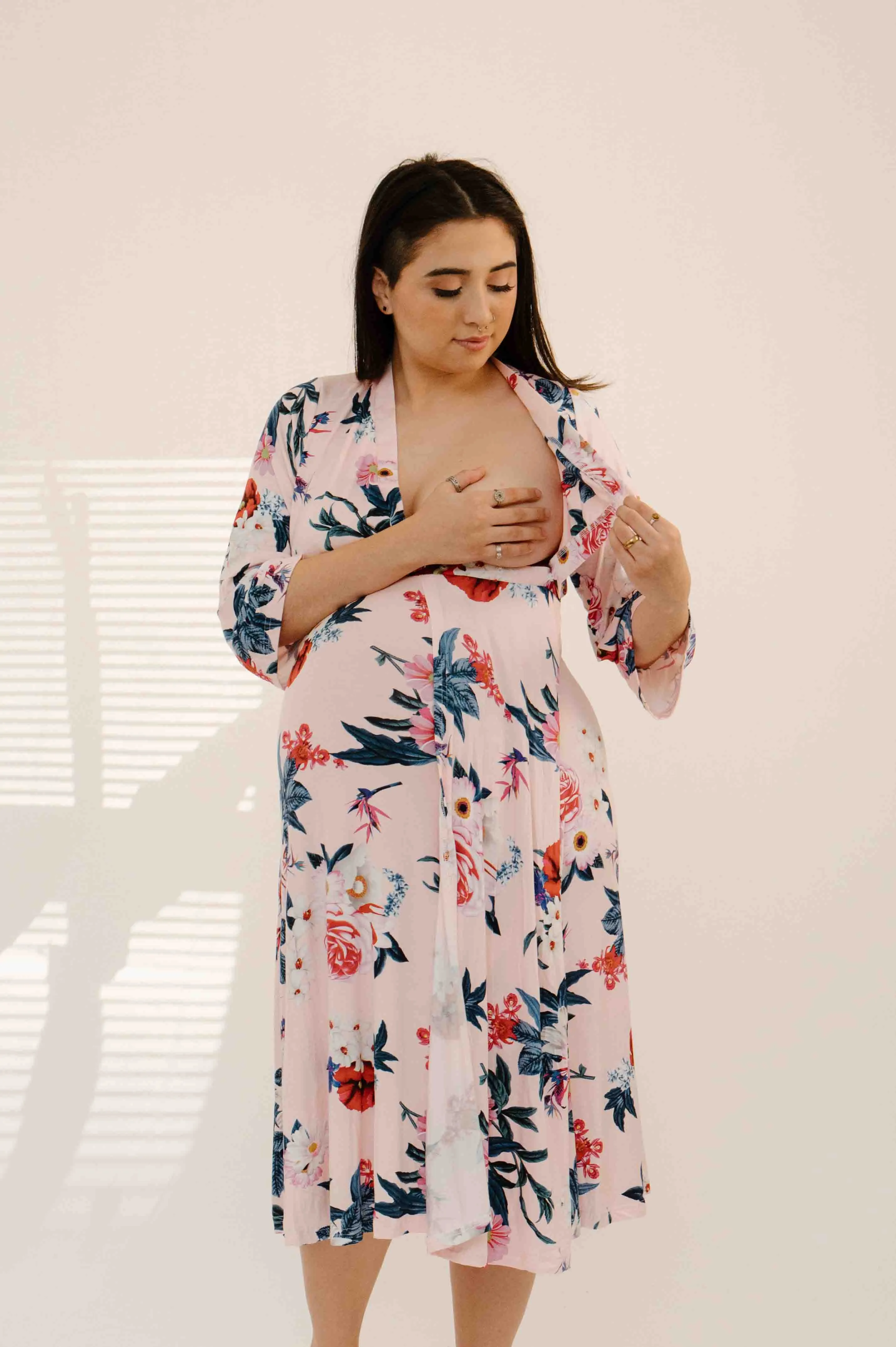 Lila Labor & Postpartum Gown in Blush Floral