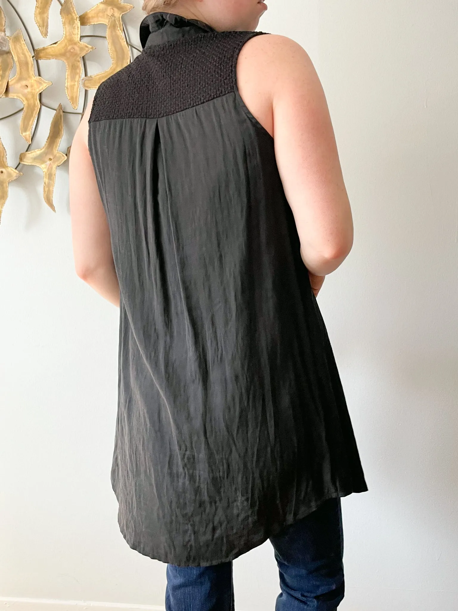 Lilibleu Black Button Down Front Sleeveless Dress / Coverup / Vest - Small