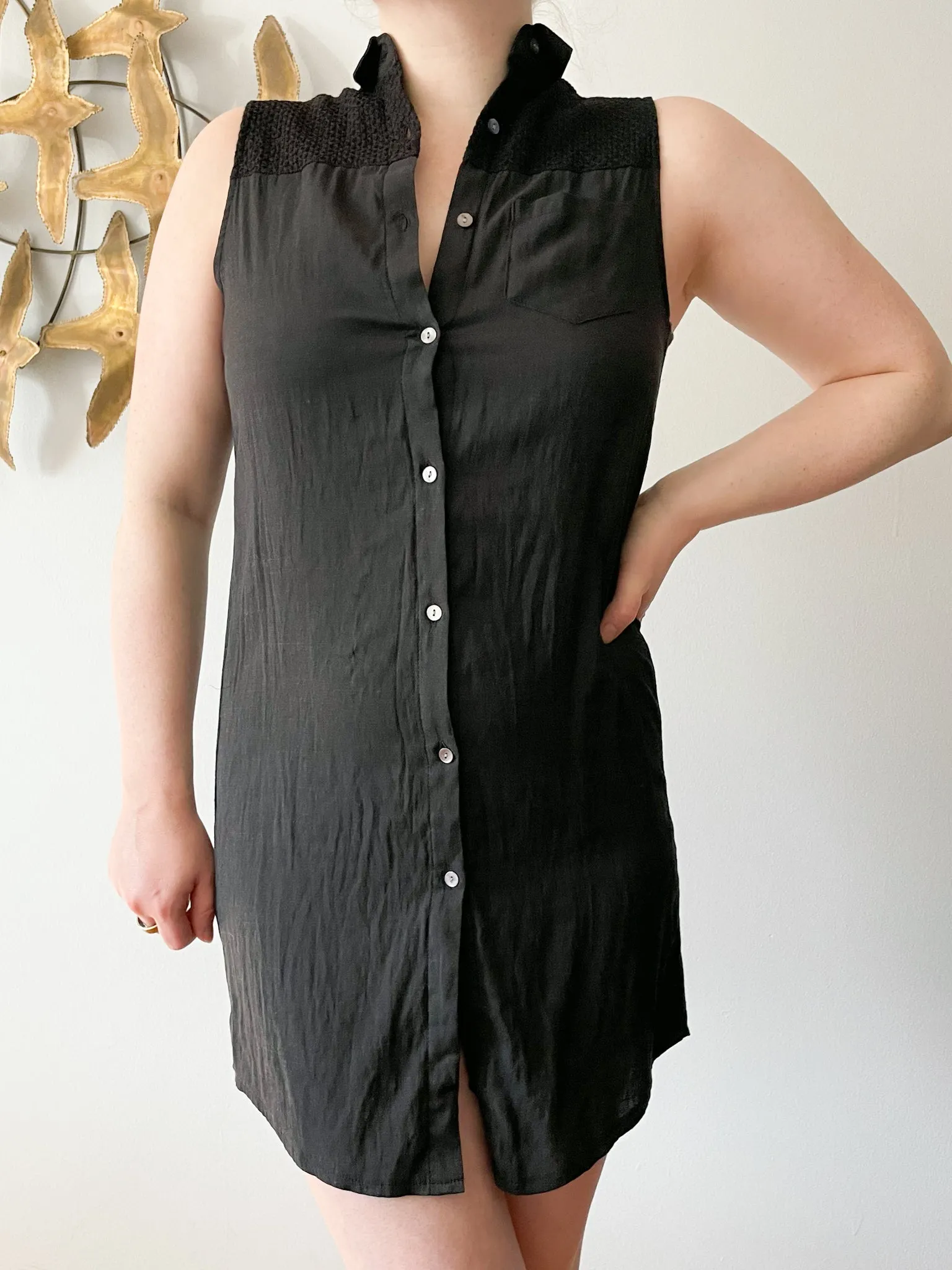 Lilibleu Black Button Down Front Sleeveless Dress / Coverup / Vest - Small