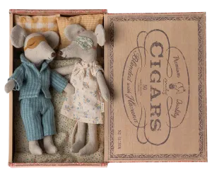 Maileg Mum and Dad Mice in a Cigar Box