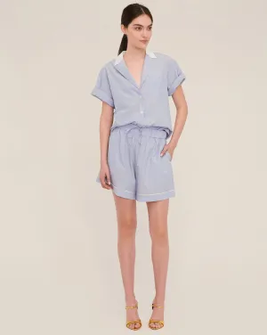 Margo Notch Collar Camp Shirt in Cerulean Edie Stripe White Combo