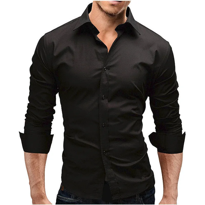 Men Slim Cotton Fitted Dress Shirts for Men Cotton Long Sleeve Button Shirt Wrinkle Free Stretch Top Business Work Formal Shirt  8