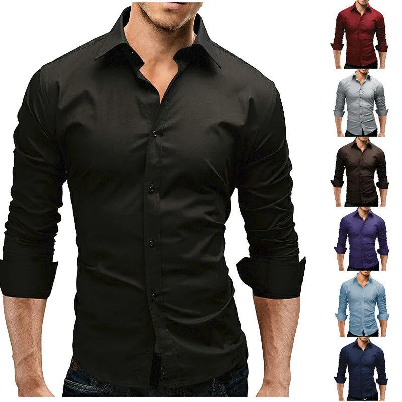 Men Slim Cotton Fitted Dress Shirts for Men Cotton Long Sleeve Button Shirt Wrinkle Free Stretch Top Business Work Formal Shirt  8