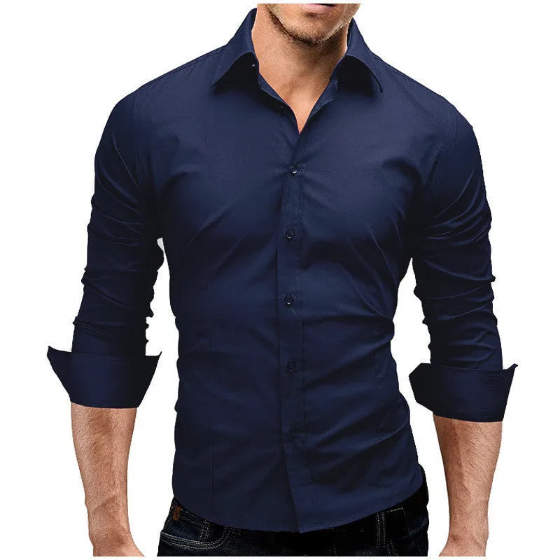 Men Slim Cotton Fitted Dress Shirts for Men Cotton Long Sleeve Button Shirt Wrinkle Free Stretch Top Business Work Formal Shirt  8