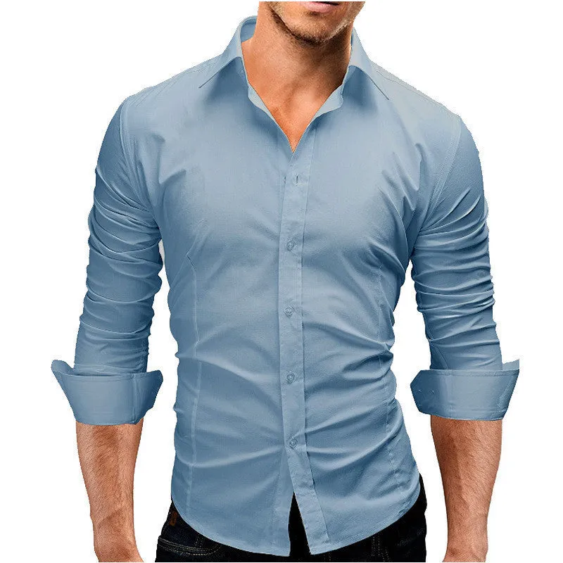 Men Slim Cotton Fitted Dress Shirts for Men Cotton Long Sleeve Button Shirt Wrinkle Free Stretch Top Business Work Formal Shirt  8