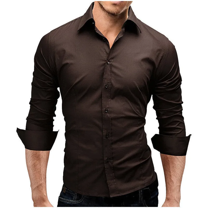 Men Slim Cotton Fitted Dress Shirts for Men Cotton Long Sleeve Button Shirt Wrinkle Free Stretch Top Business Work Formal Shirt  8