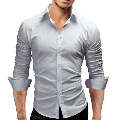 Men Slim Cotton Fitted Dress Shirts for Men Cotton Long Sleeve Button Shirt Wrinkle Free Stretch Top Business Work Formal Shirt  8