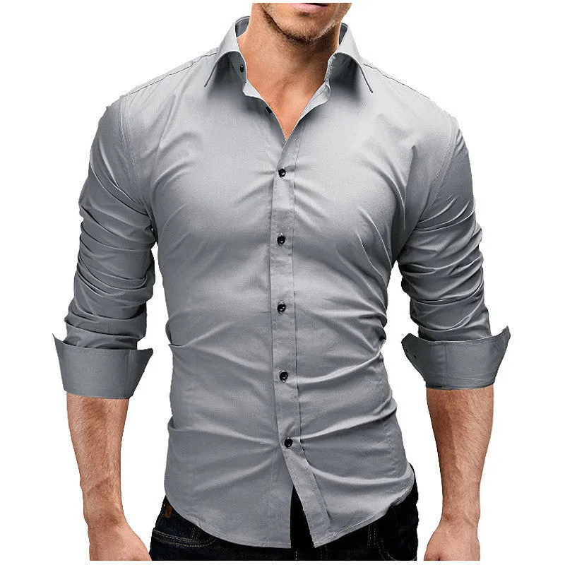 Men Slim Cotton Fitted Dress Shirts for Men Cotton Long Sleeve Button Shirt Wrinkle Free Stretch Top Business Work Formal Shirt  8