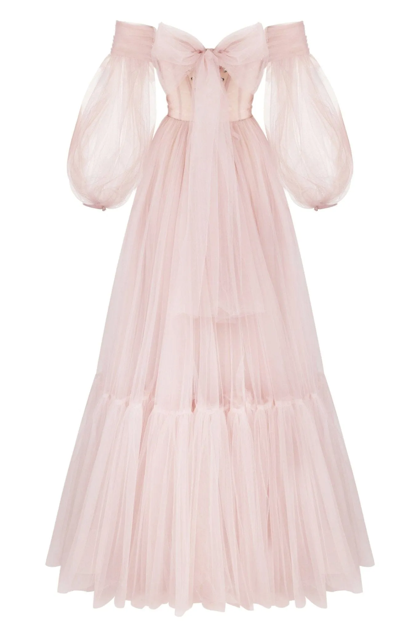 Misty Rose Sheer Sleeves Maxi Tulle Dress