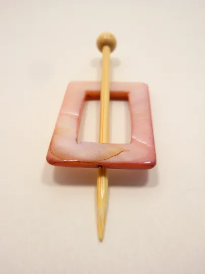 Mother of Pearl Rectangular Shawl Pin "Rose Mallow"