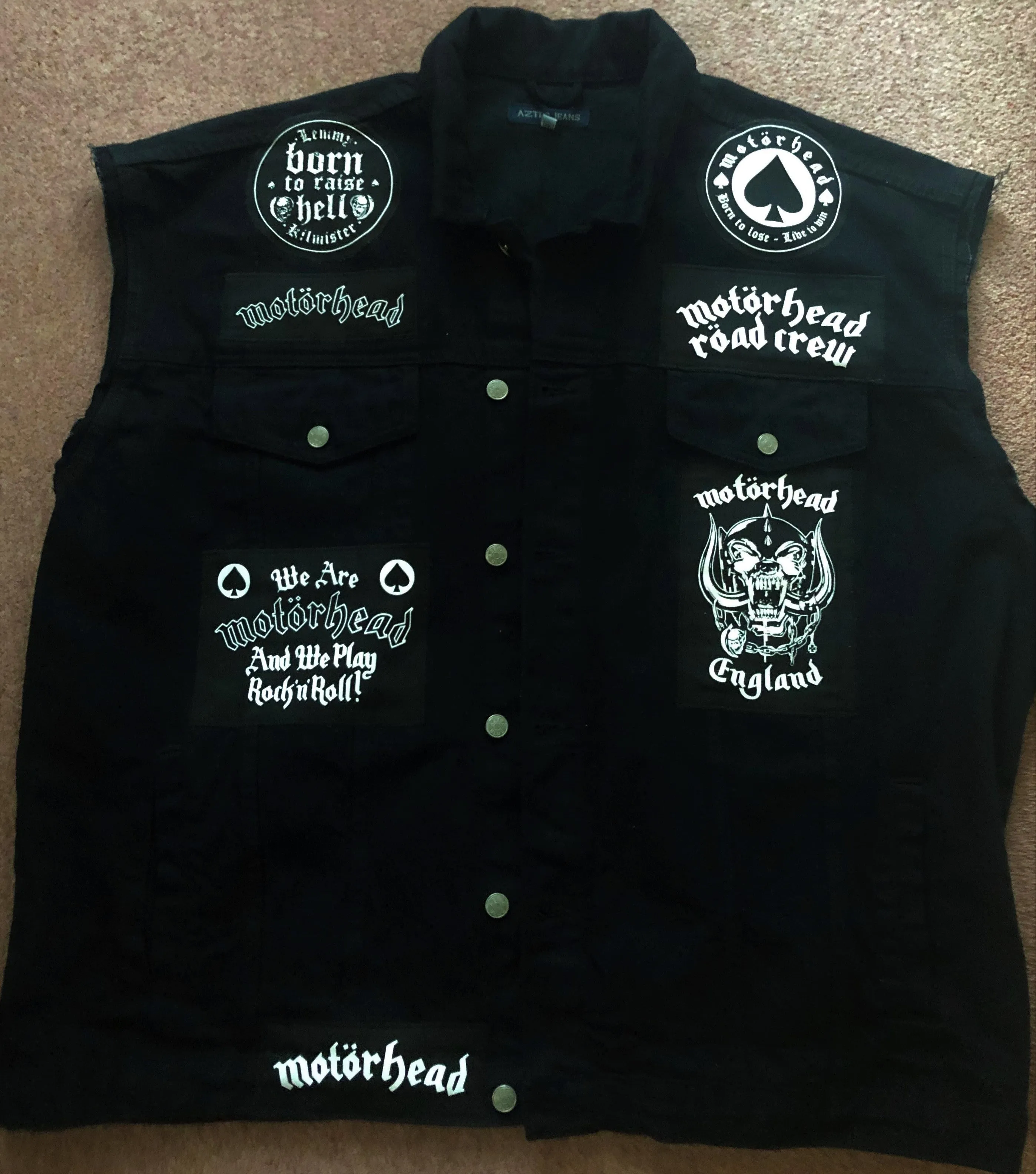 Motörhead Road Crew Denim Vest Cut-Off Battle Jacket Born To Lose Live To Win Ace Of Spades