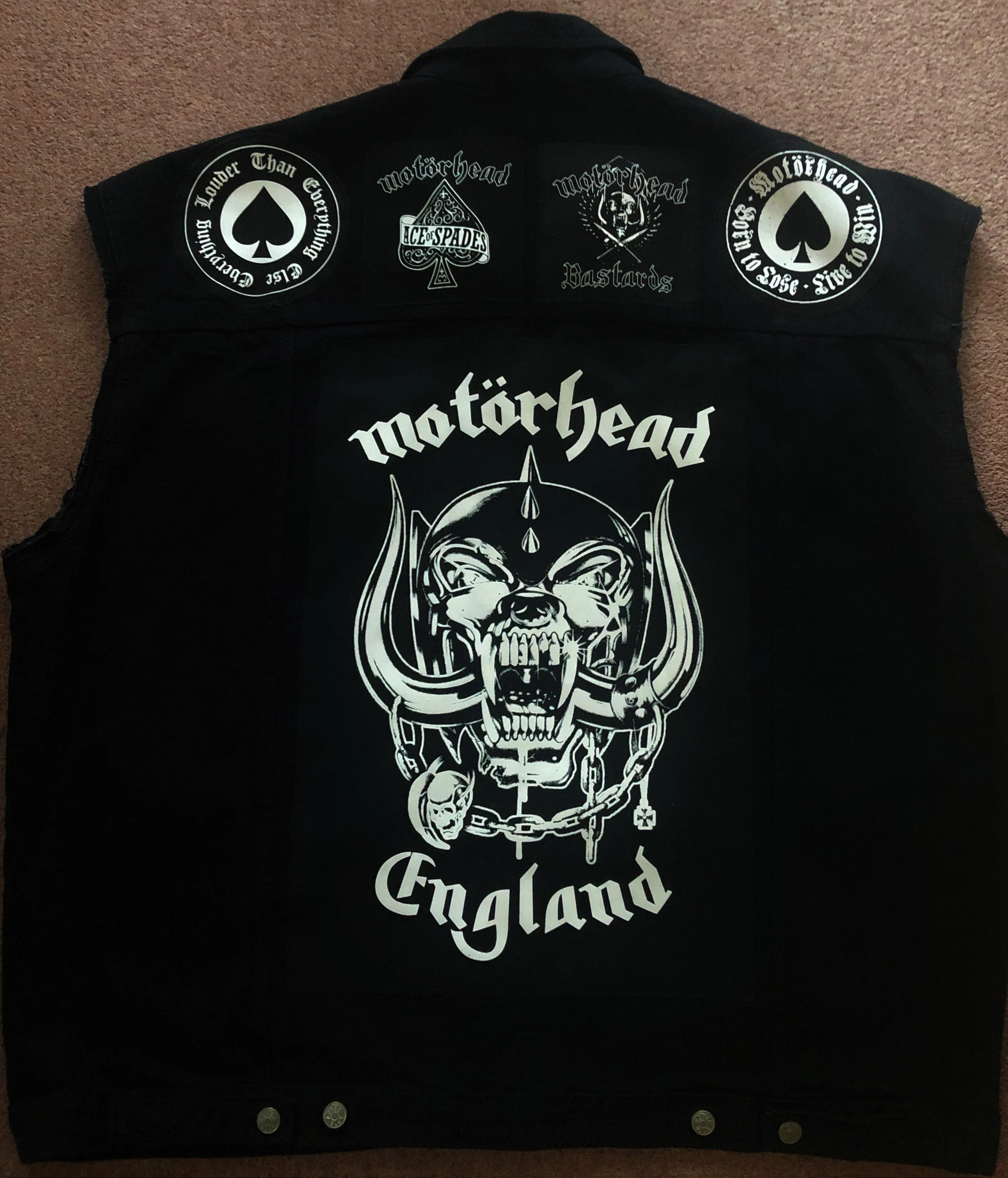 Motörhead Road Crew Denim Vest Cut-Off Battle Jacket Born To Lose Live To Win Ace Of Spades