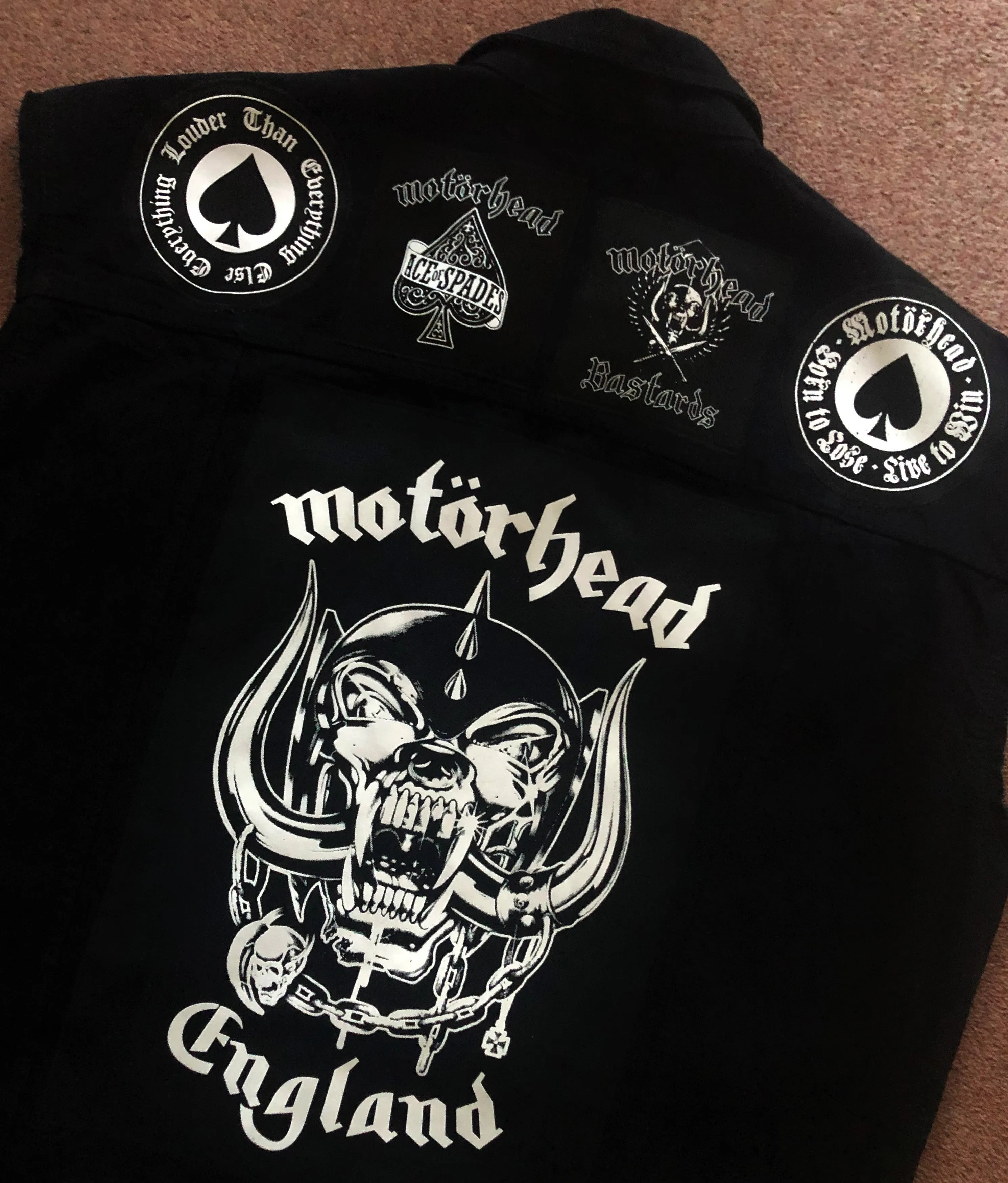 Motörhead Road Crew Denim Vest Cut-Off Battle Jacket Born To Lose Live To Win Ace Of Spades