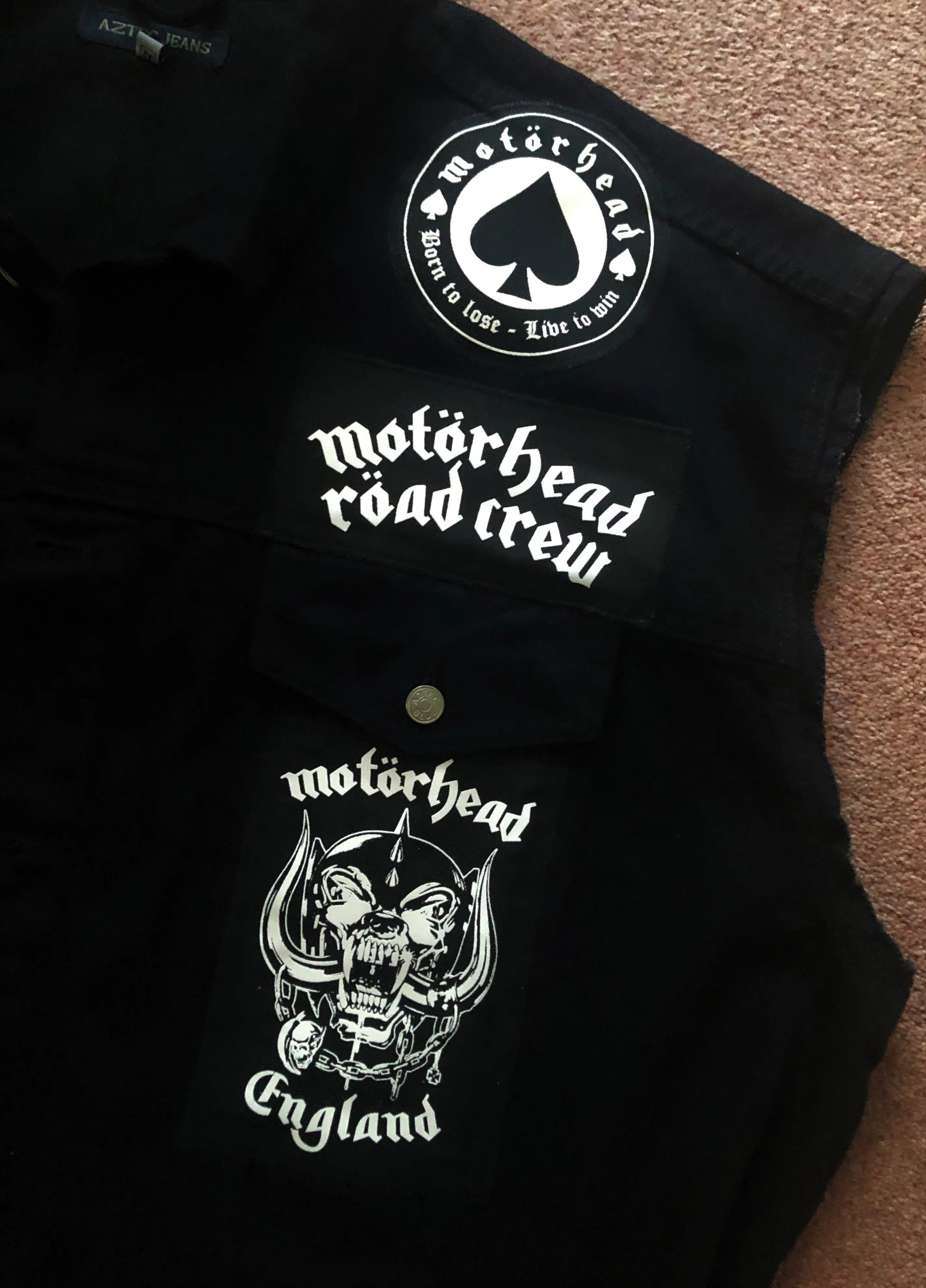 Motörhead Road Crew Denim Vest Cut-Off Battle Jacket Born To Lose Live To Win Ace Of Spades