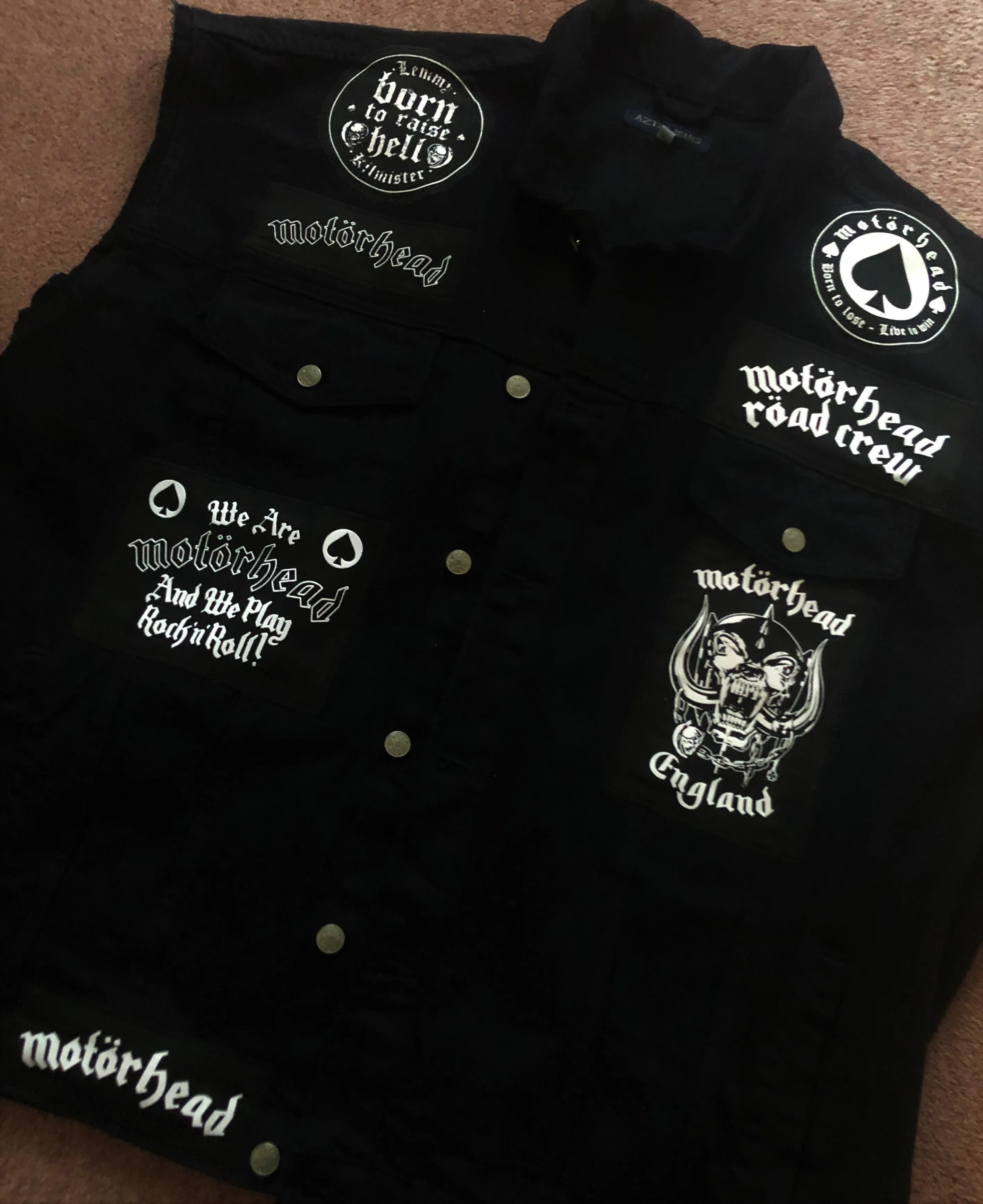 Motörhead Road Crew Denim Vest Cut-Off Battle Jacket Born To Lose Live To Win Ace Of Spades