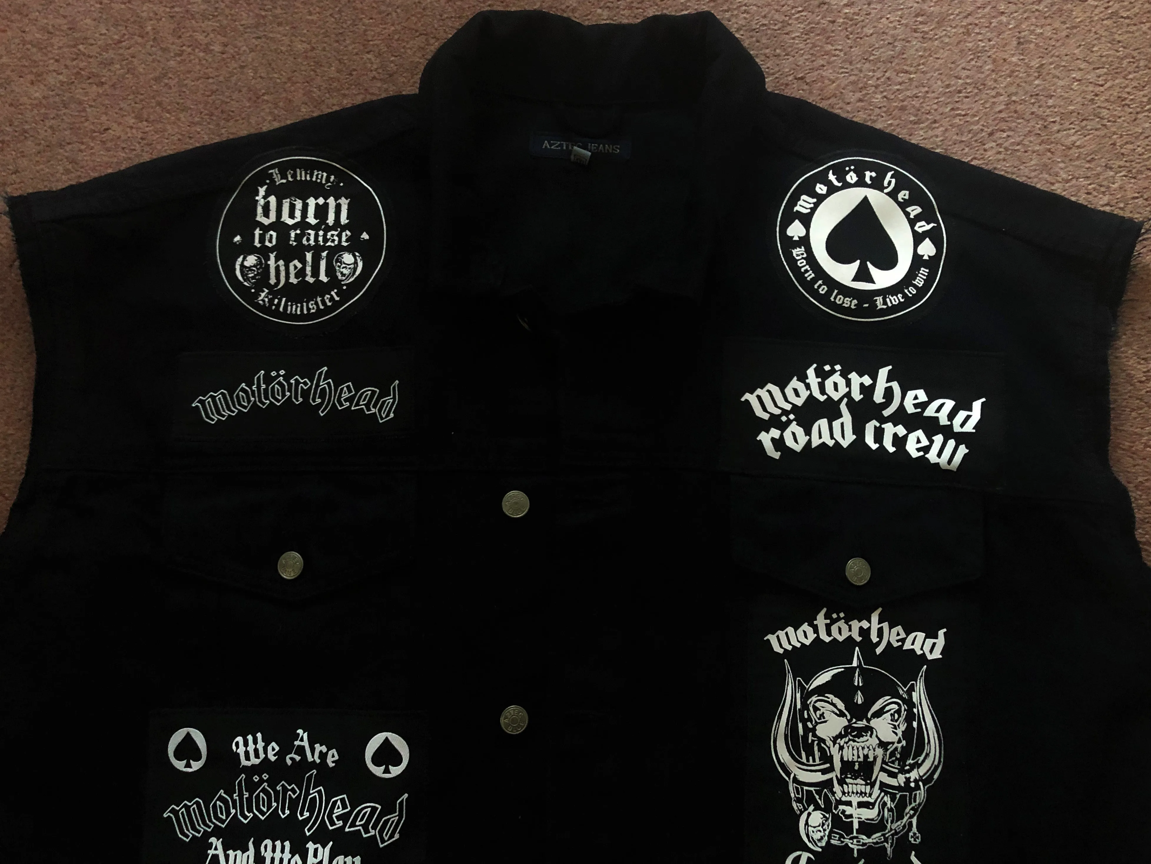 Motörhead Road Crew Denim Vest Cut-Off Battle Jacket Born To Lose Live To Win Ace Of Spades