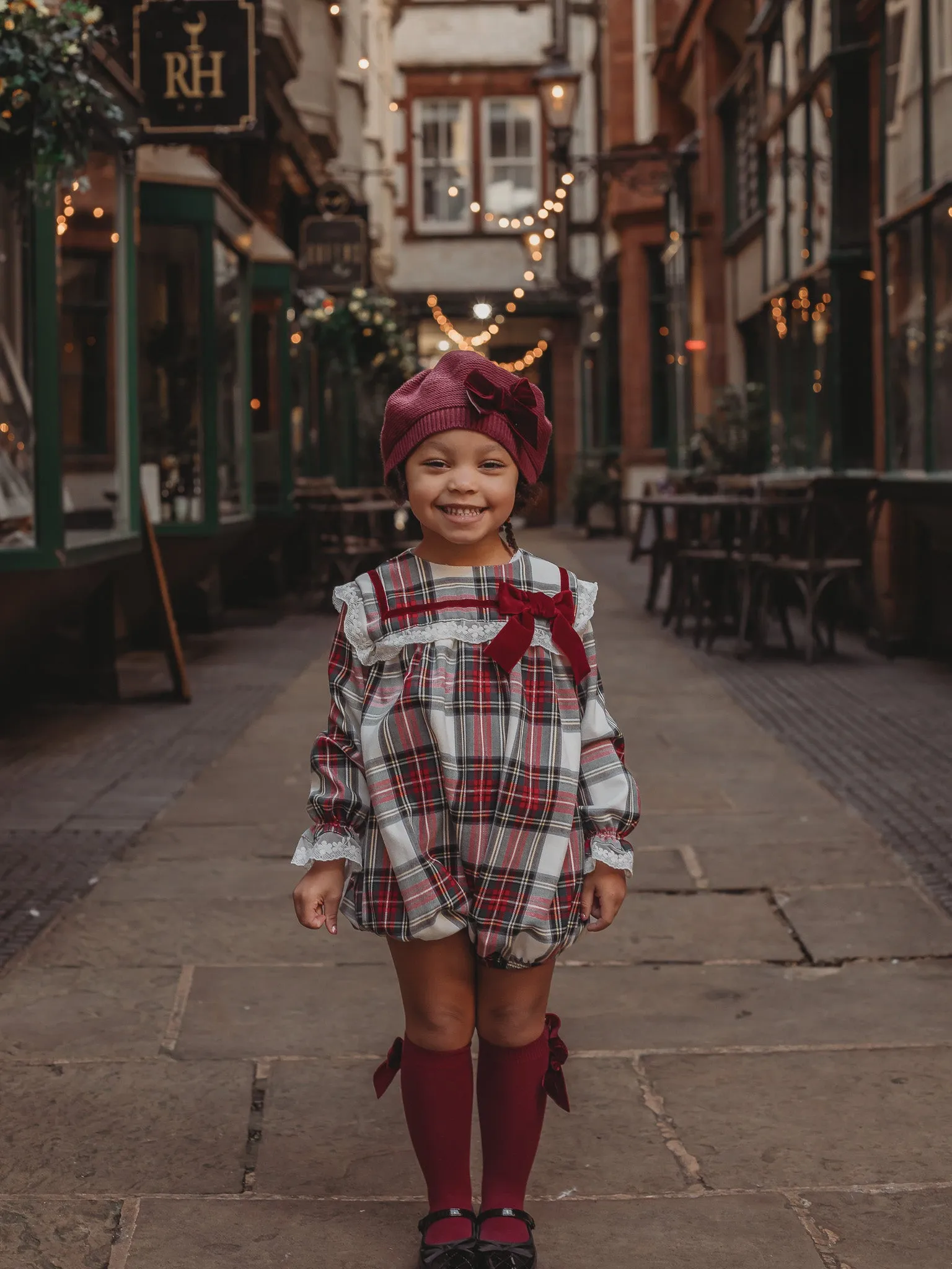 'Noelle' Tartan & burgundy romper