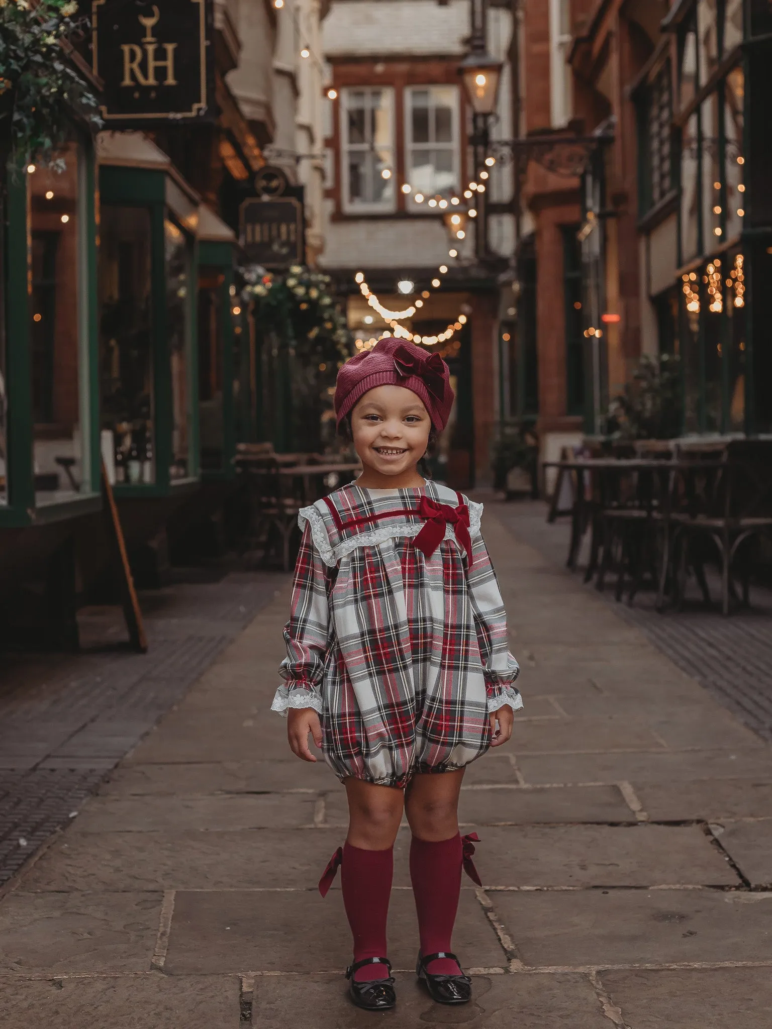 'Noelle' Tartan & burgundy romper