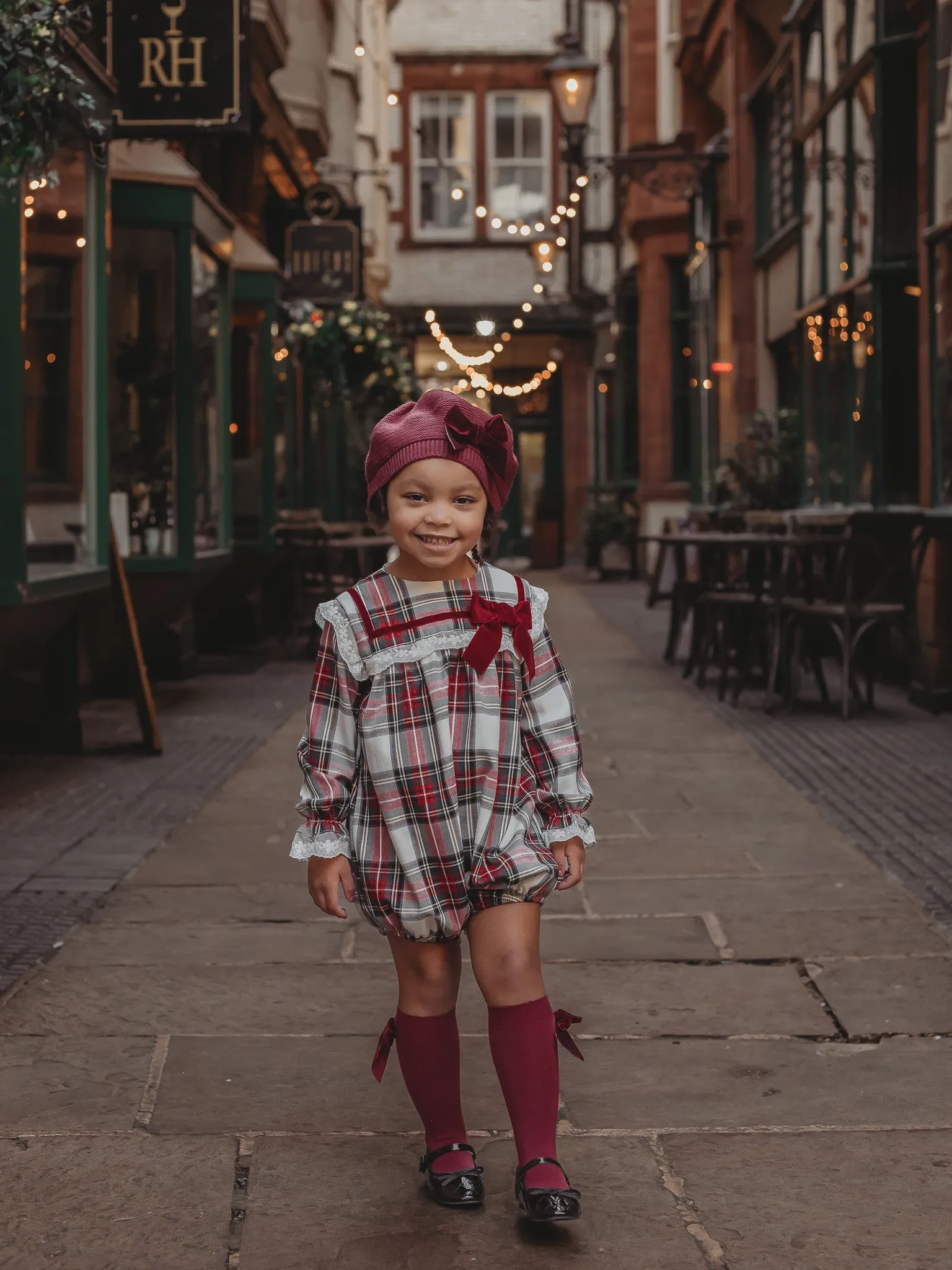 'Noelle' Tartan & burgundy romper