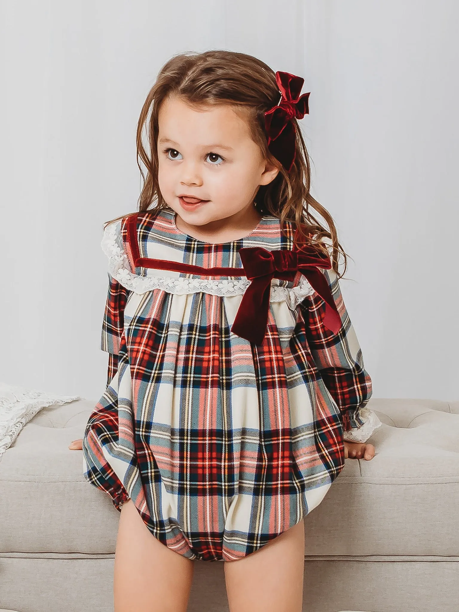 'Noelle' Tartan & burgundy romper