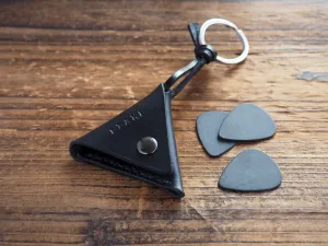 Personalized Leather Folded Guitar Pick Holder Keychain #Black