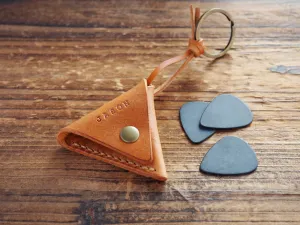 Personalized Leather Folded Guitar Pick Holder Keychain #Brown