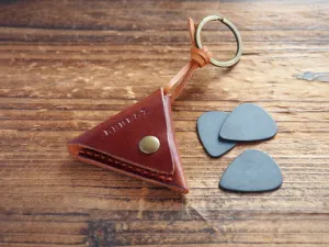 Personalized Leather Folded Guitar Pick Holder Keychain #Whiskey Brown