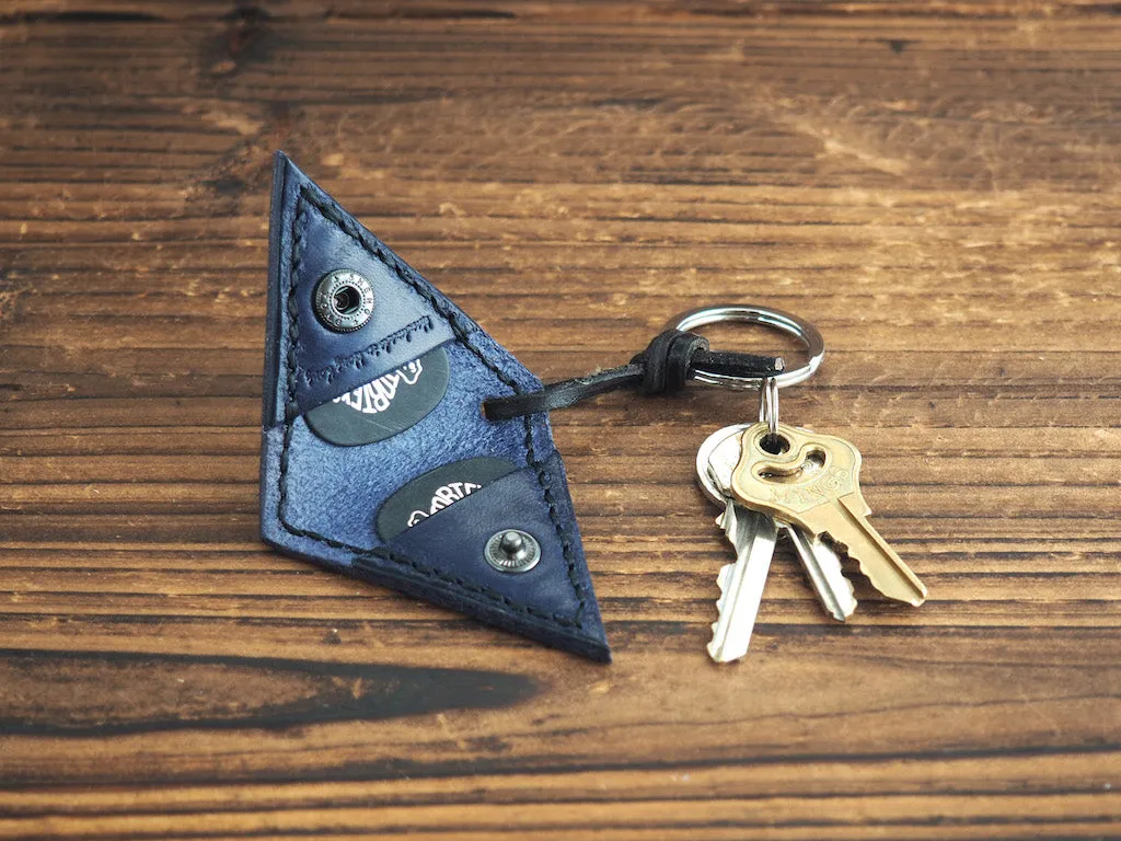 Personalized Leather Guitar Pick Holder Keychain #Navy Blue