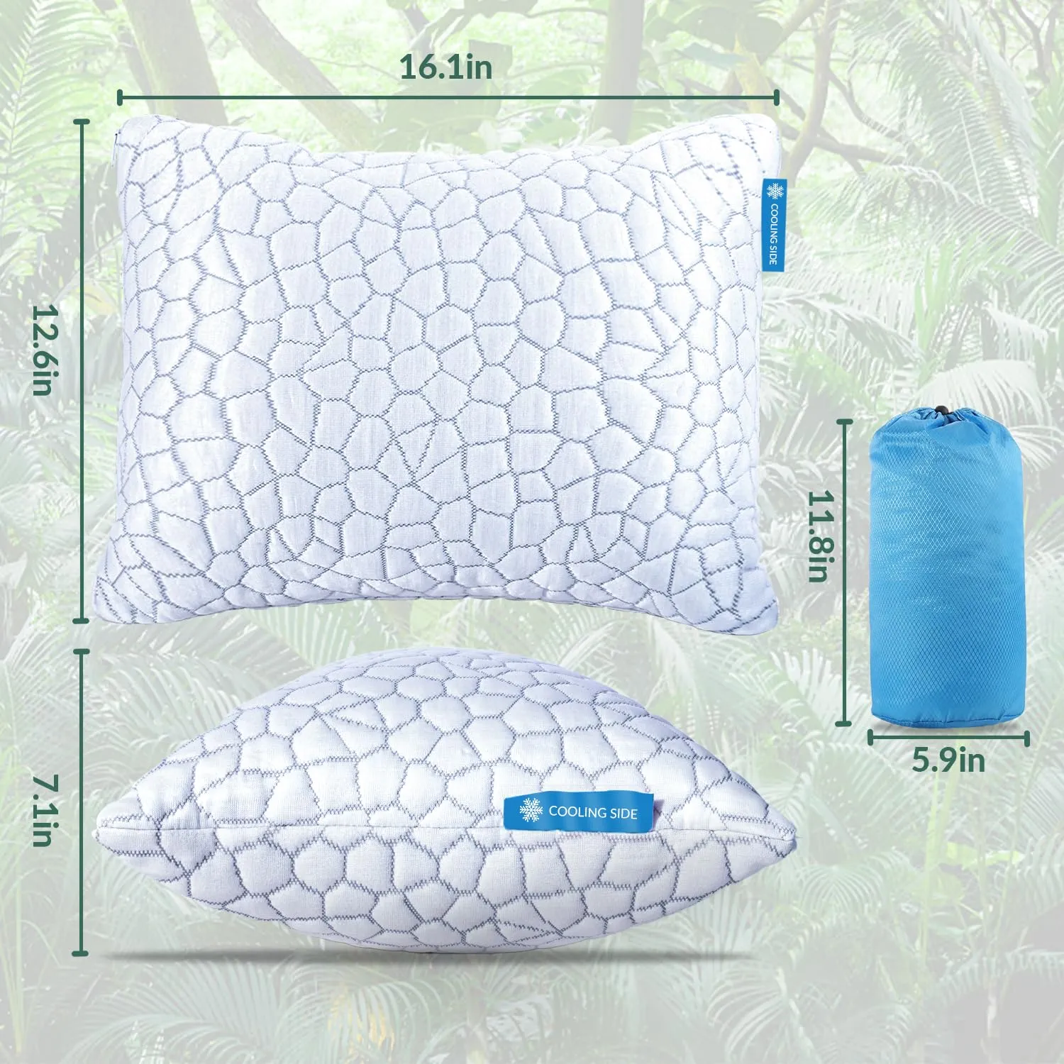 QUTOOL Small Camping Pillow for Sleeping Ajustable Travel Pillow for Backpacking Shredded Memory Foam Pillow for Hiking Gear Pillow for Adults Kids Outdoor with Compressible Stuff Sack