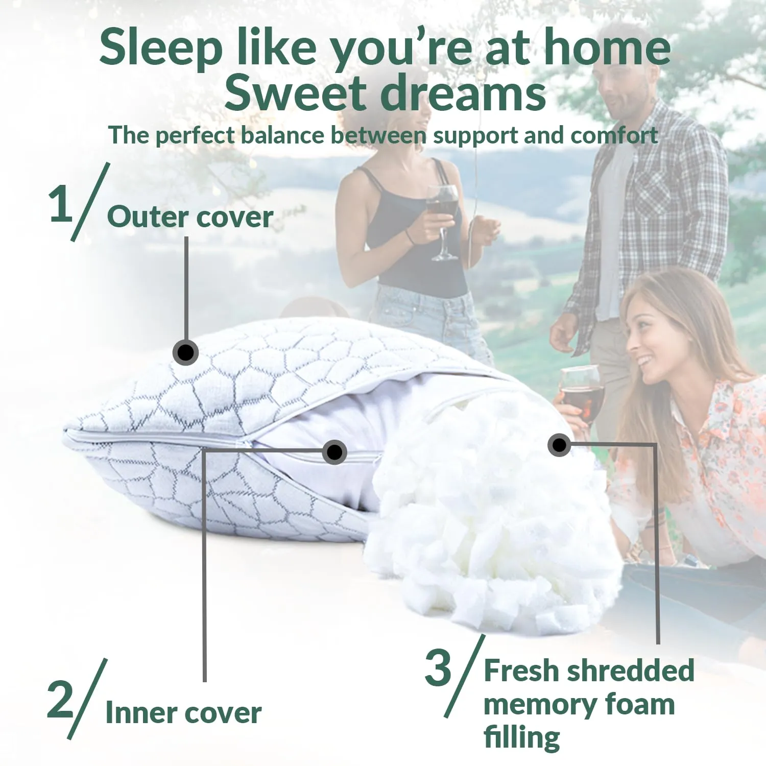 QUTOOL Small Camping Pillow for Sleeping Ajustable Travel Pillow for Backpacking Shredded Memory Foam Pillow for Hiking Gear Pillow for Adults Kids Outdoor with Compressible Stuff Sack