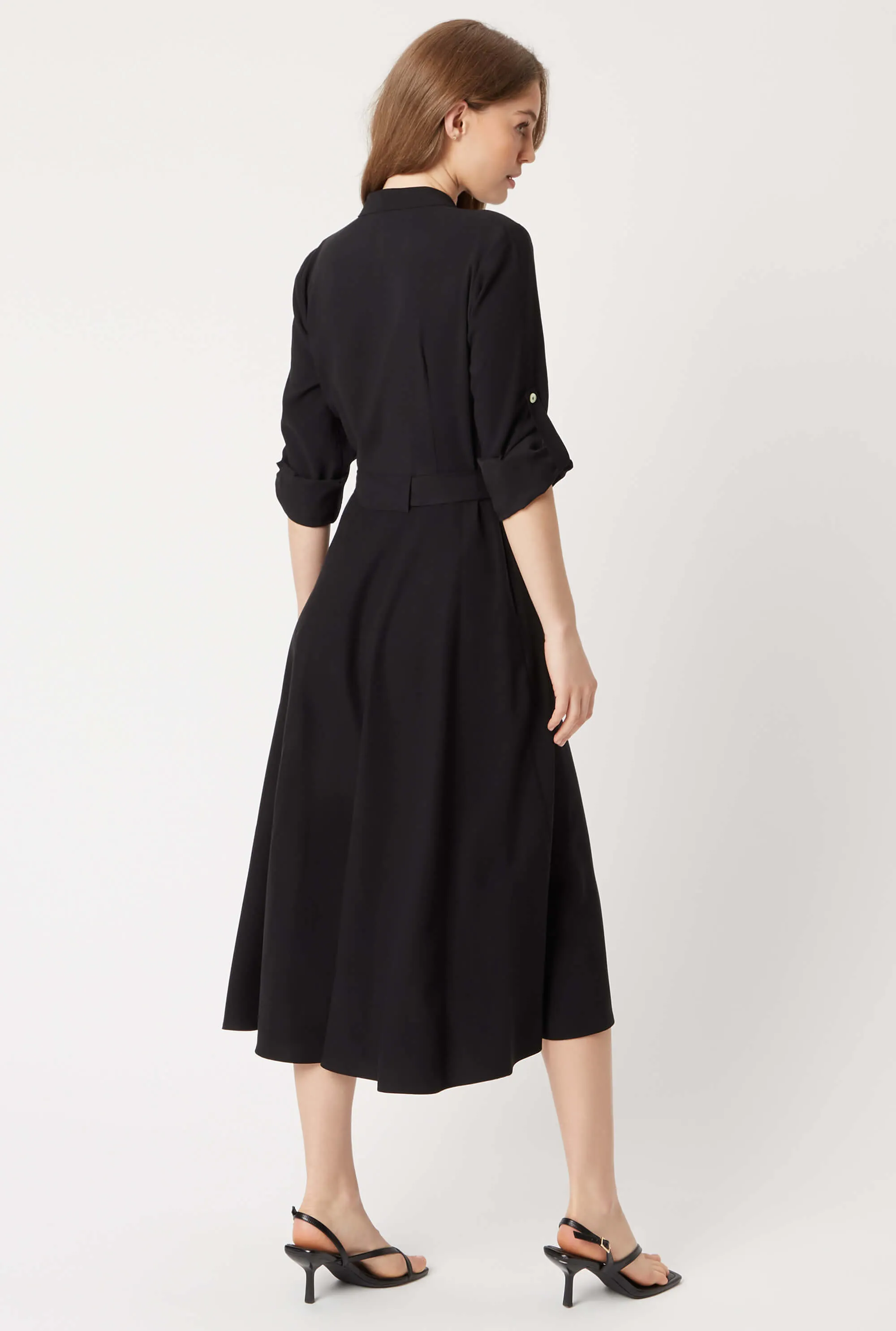 Roll Sleeve Midi Dress Black