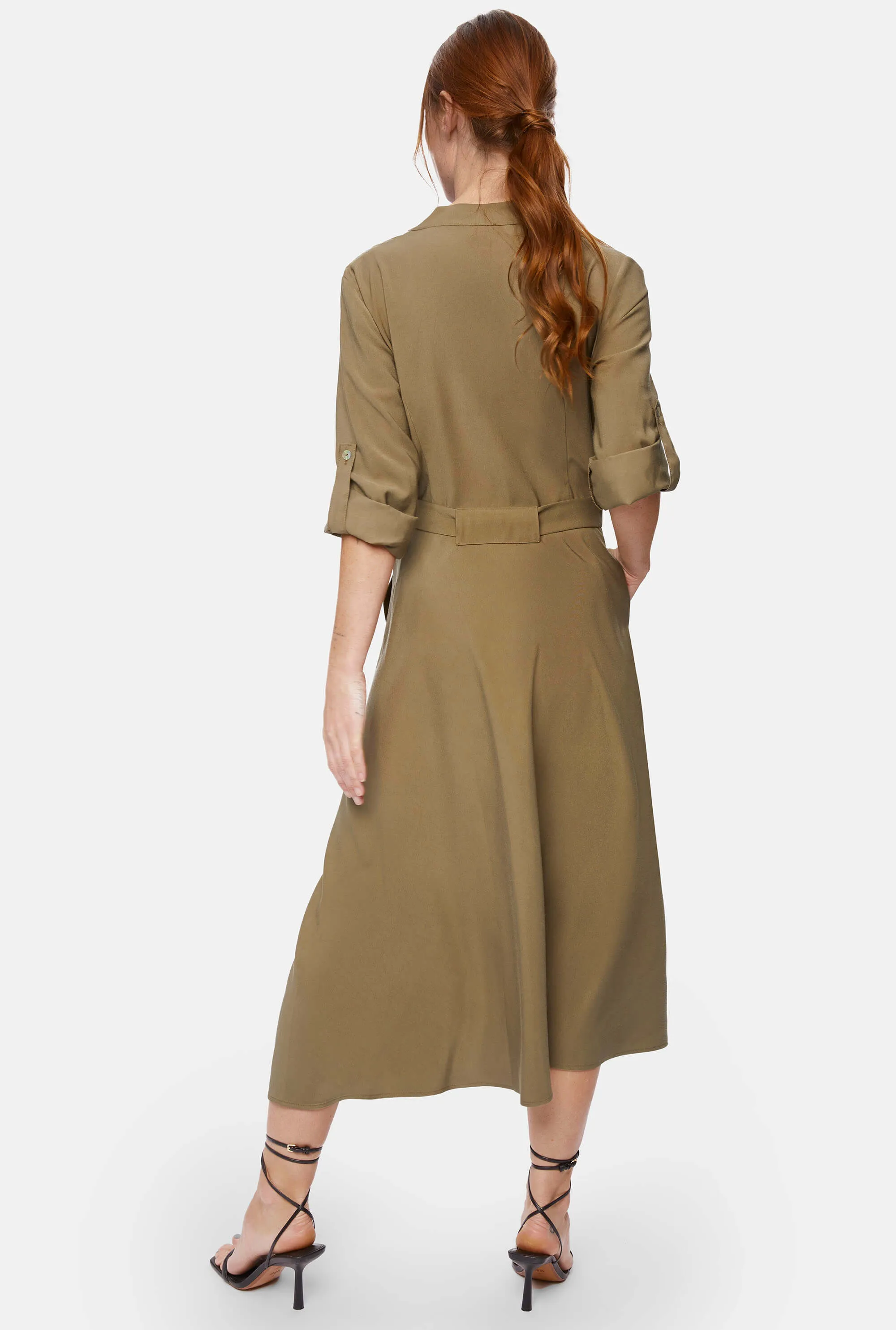 Roll Sleeve Midi Dress Military