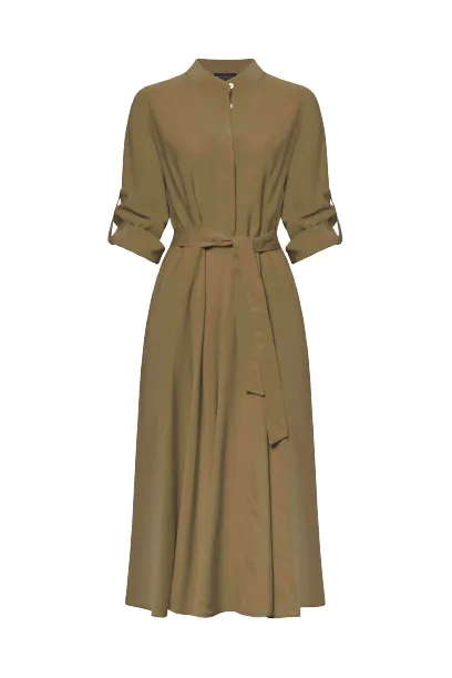 Roll Sleeve Midi Dress Military