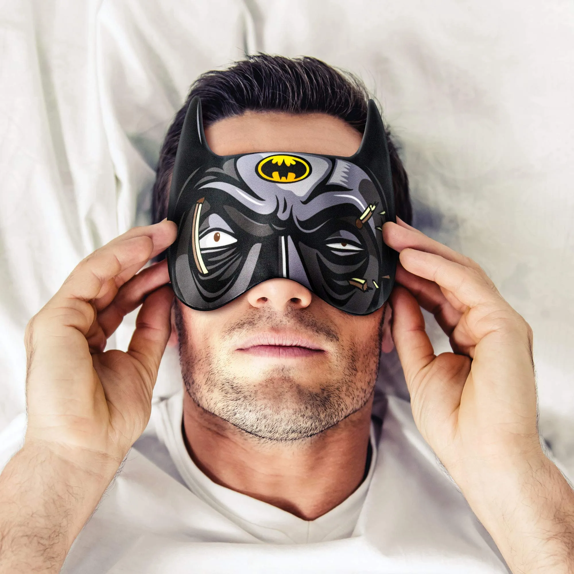 Batman-Themed Sleep Mask for Kids - Adjustable Band, DC Comics/Marvel Super Heroes Design, Ideal Gift Pack - Black