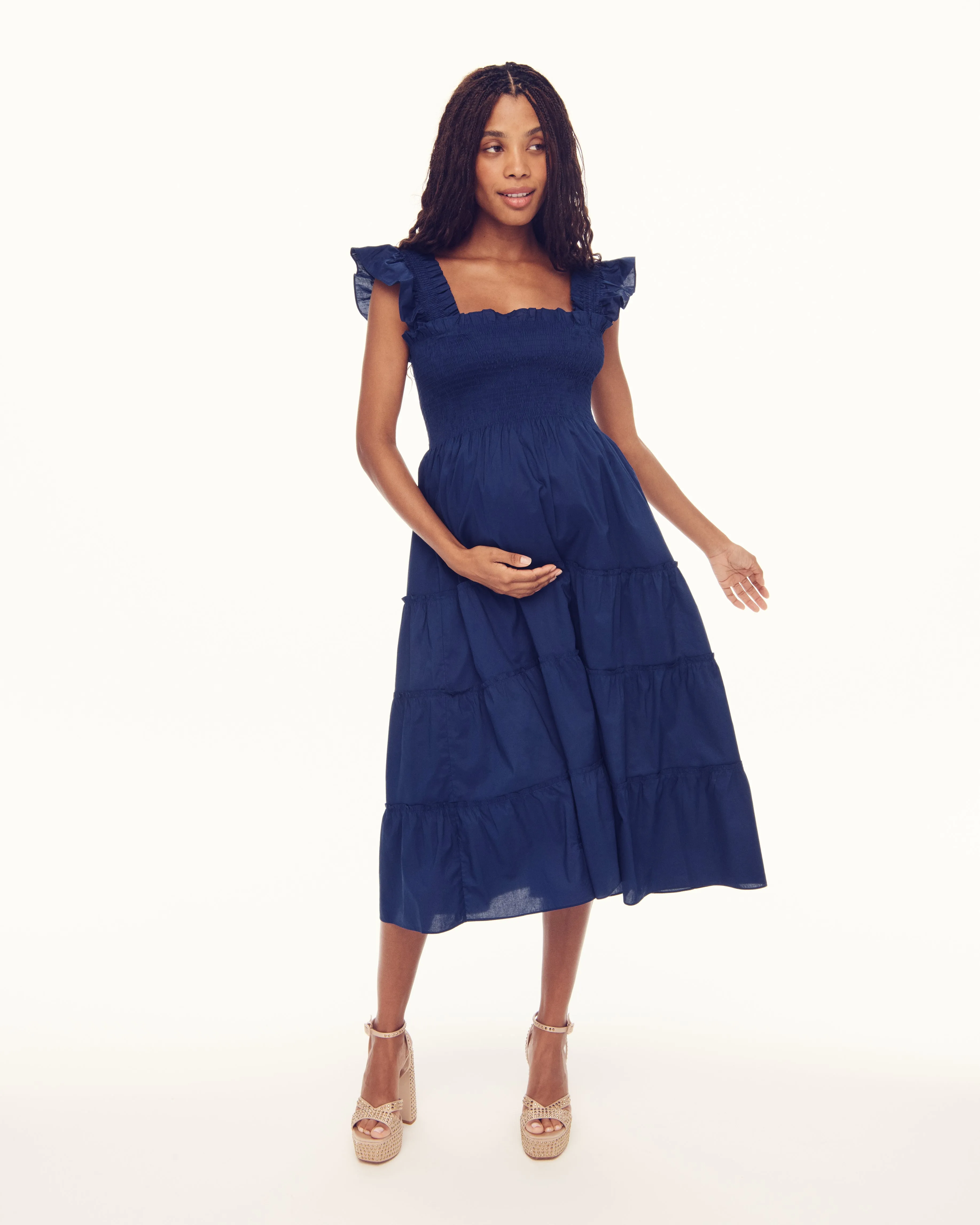 The Maternity Ellie Nap Dress - Navy Poplin