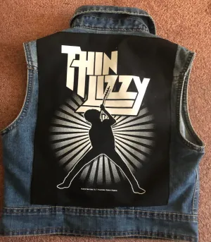 Thin Lizzy Black Rose Womens' Denim Cut-Off Waistcoat Phil Lynott Silouette