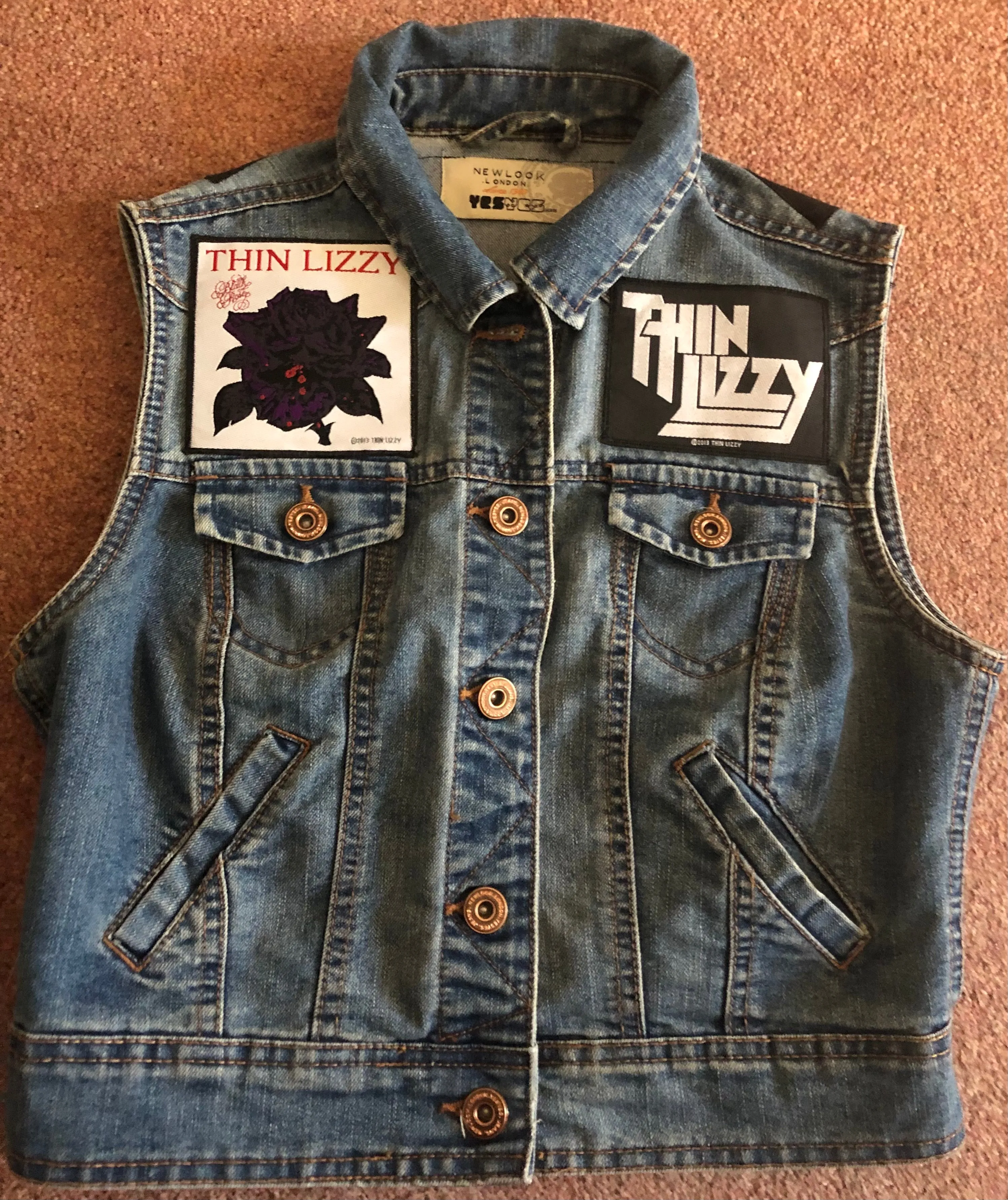 Thin Lizzy Black Rose Womens' Denim Cut-Off Waistcoat Phil Lynott Silouette