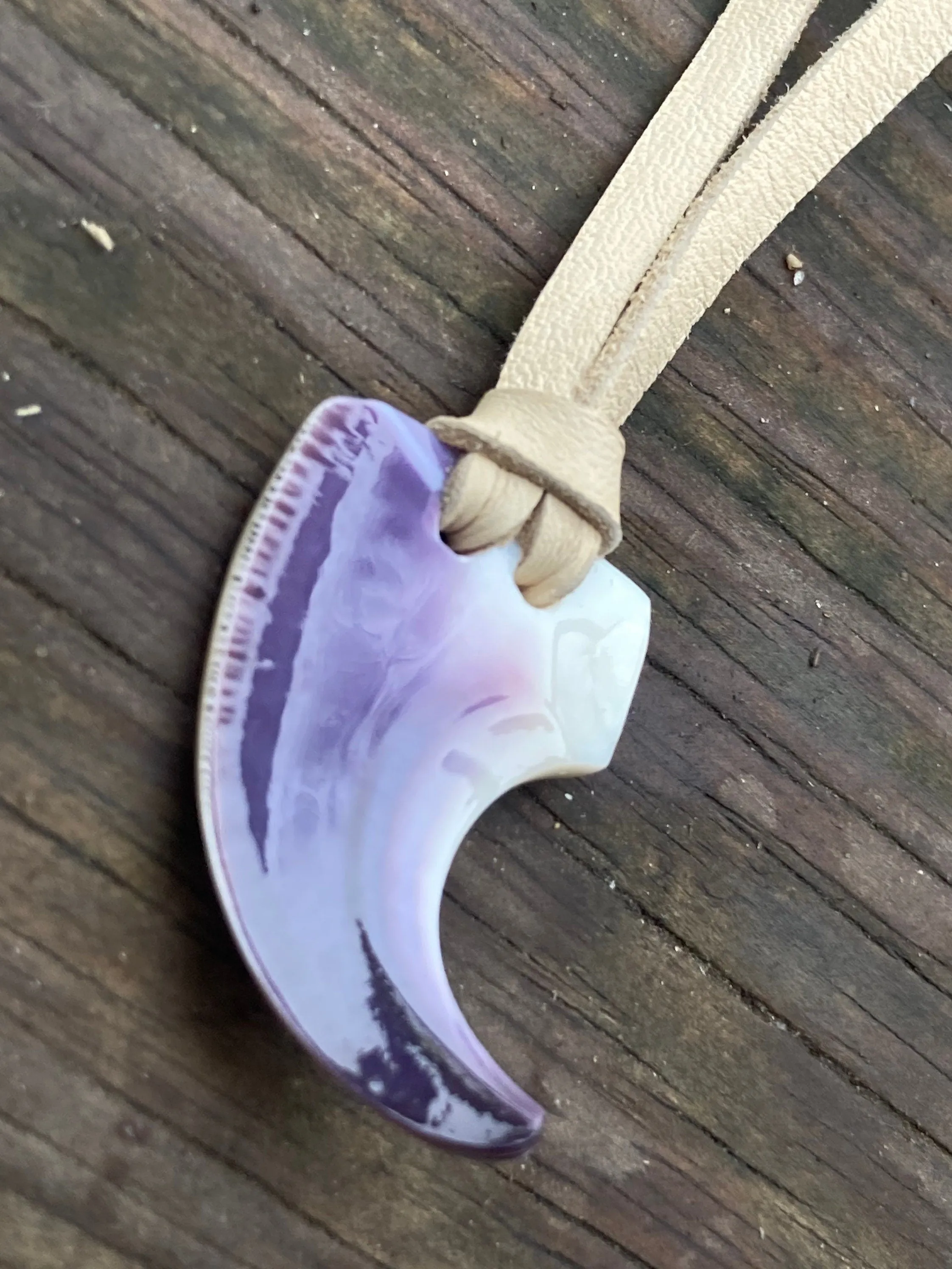 Traditional Wampum claw necklace with deer lace thong