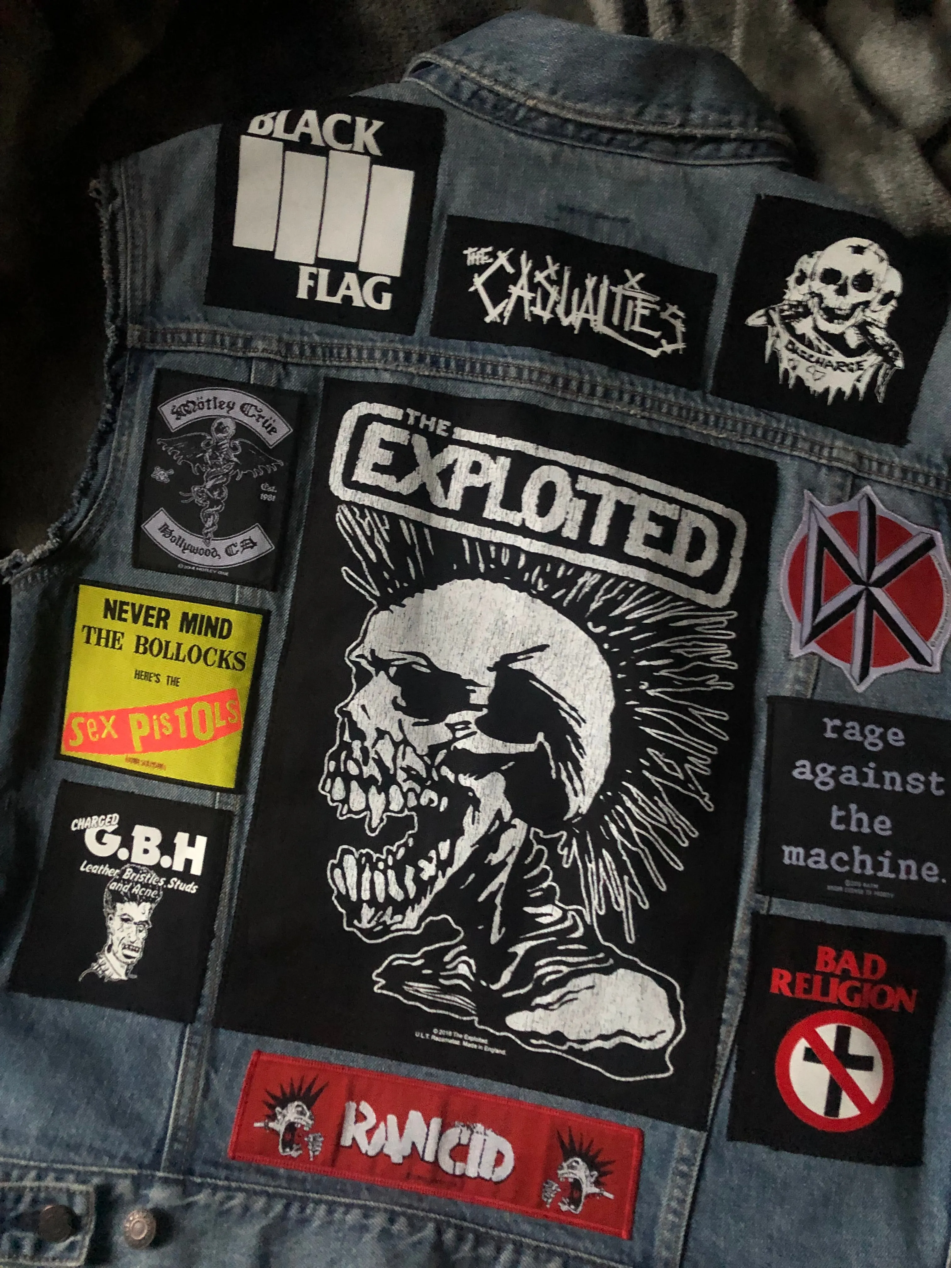 Your Personal Punk Rock Patch Collection/Selection Cut-Off Denim Battle Jacket Vest